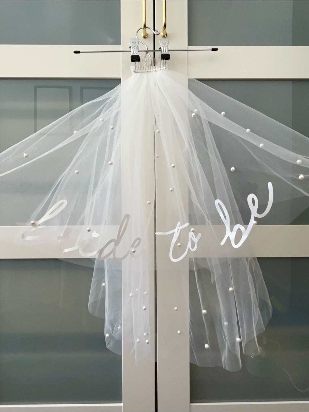 Bride to Be Short Pearl Veil In Ivory with Metal Comb Bachelorette Party Veil
